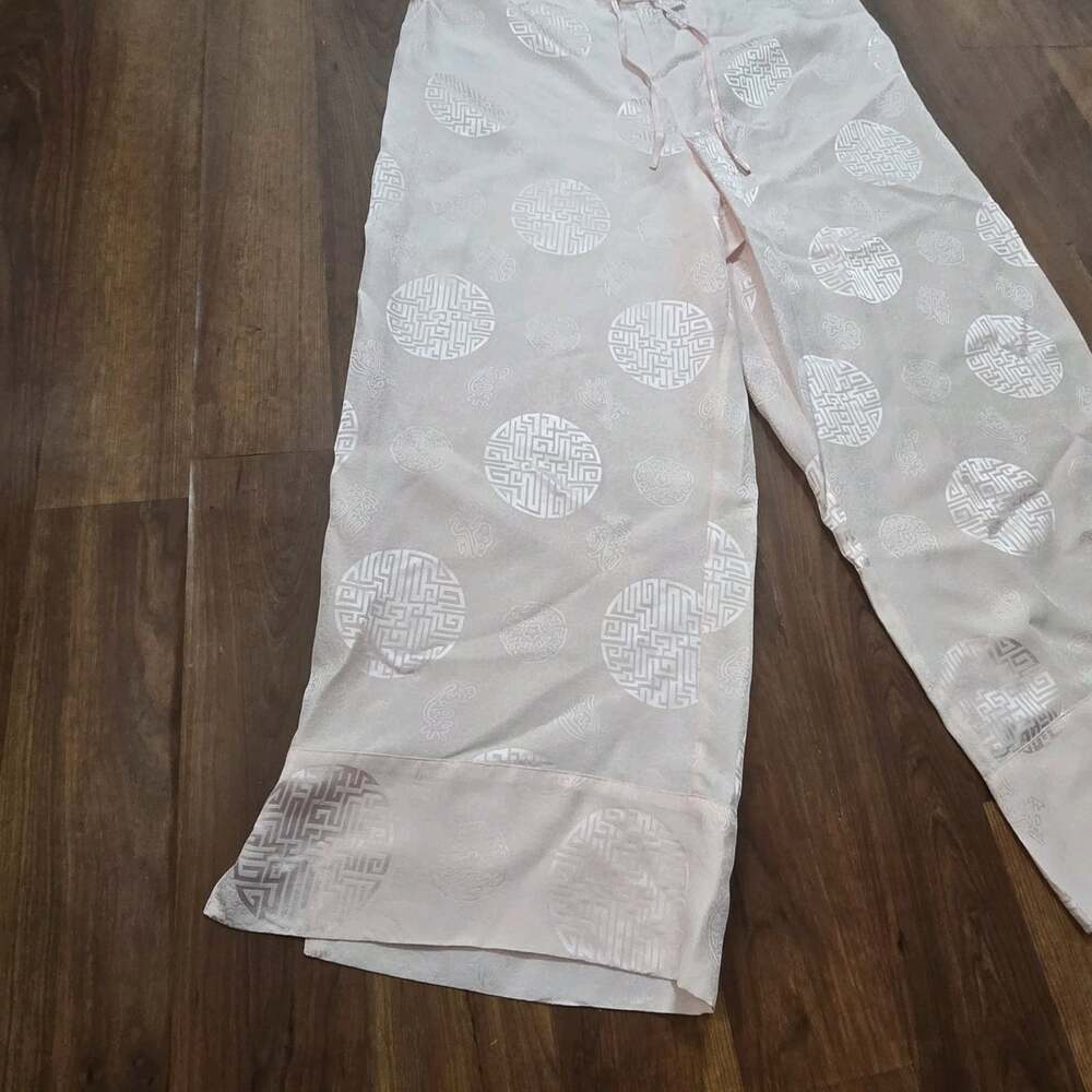 Soma Intimates Pink Pajama Set Sleeveless Jacquard Medallion Wide Leg Pants Silk - Picture 10 of 12